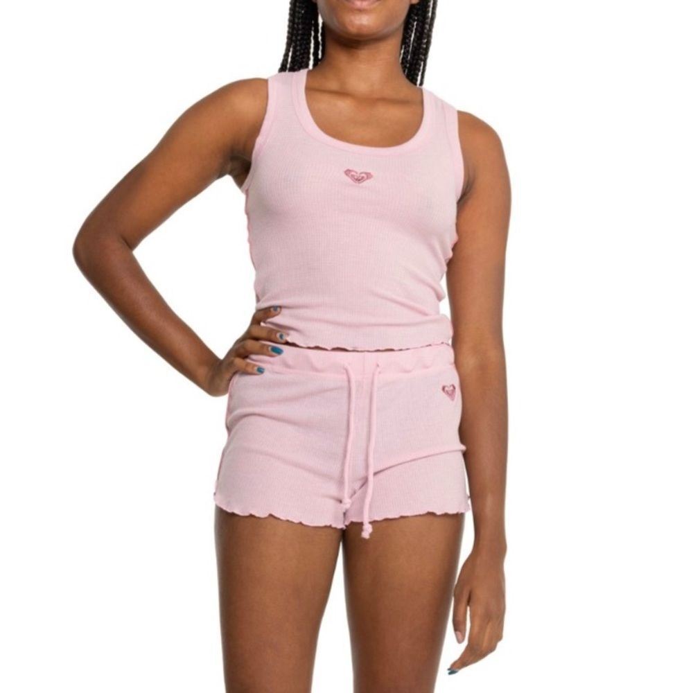 Roxy Pink Waffle-Knit Shorts & Tank Top Pajama Set